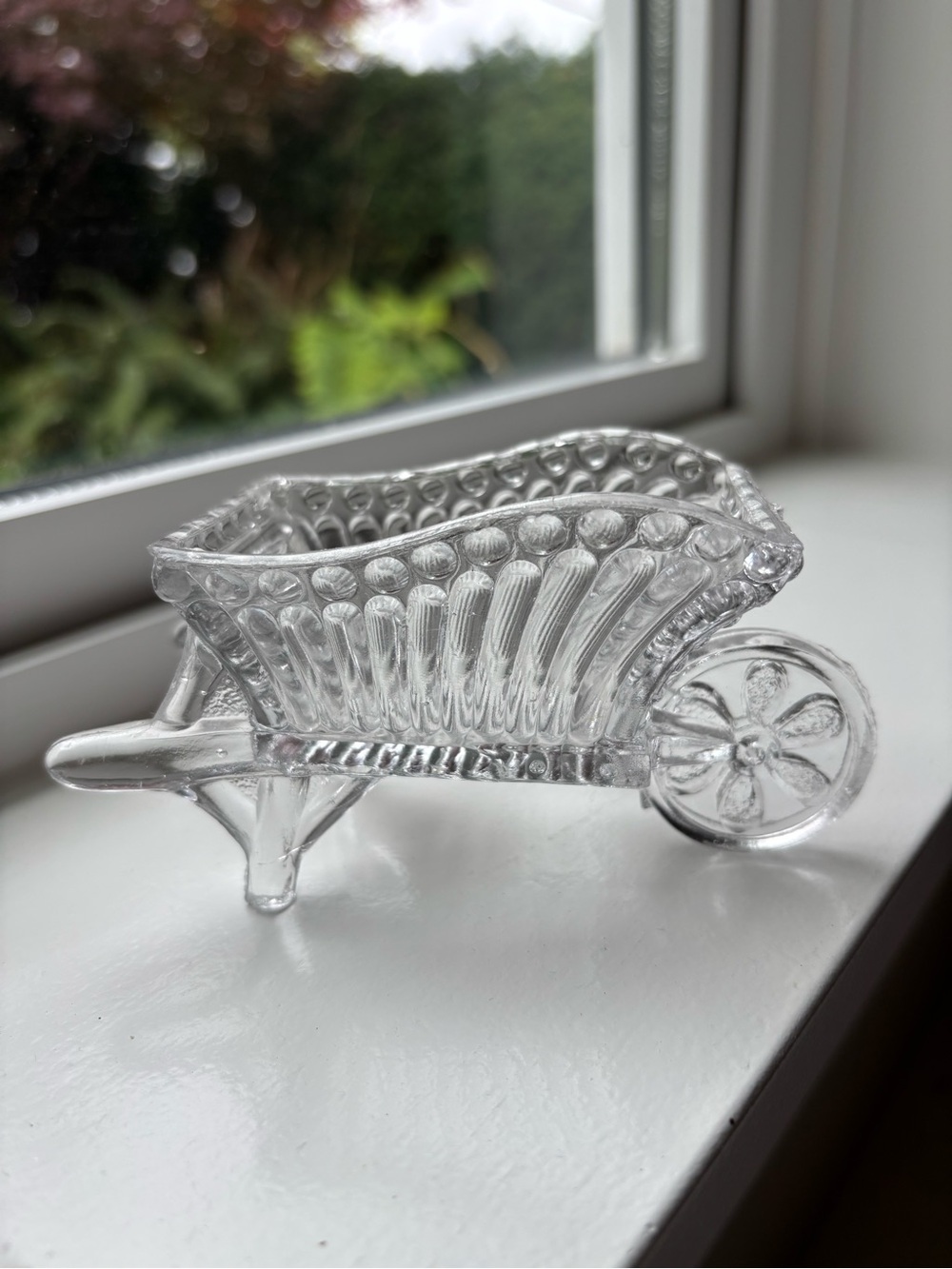 Vintage Princess House Clear Glass Wheelbarrow Candy Dish